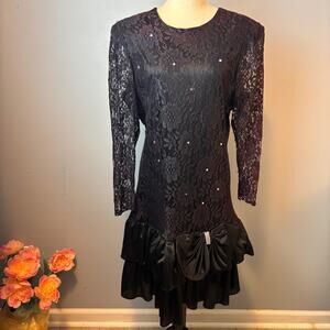 Cybil Stewart drop waist Dress black lace Steampunk 80's/ 90s Vintage Whimsigoth